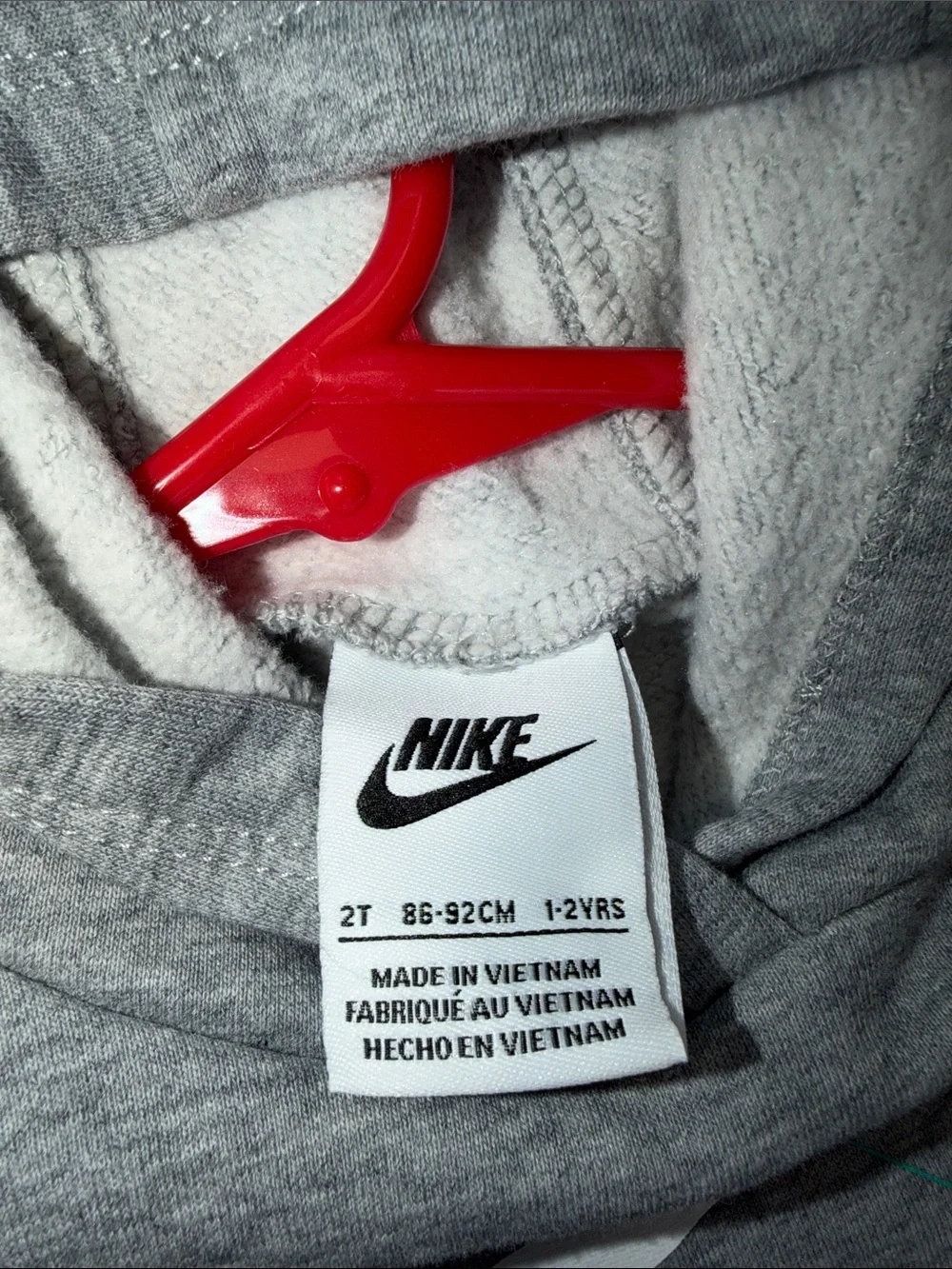 Nike Grey Kids Hoodie with White Logo and Teal Accents